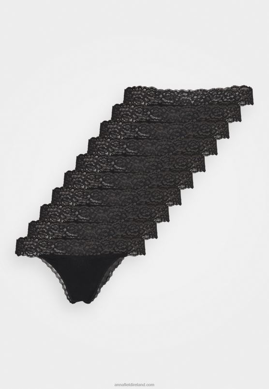Z62T1011 Women Anna Field 10Pp Cotton And Lace Thong Thong Black - Image 4