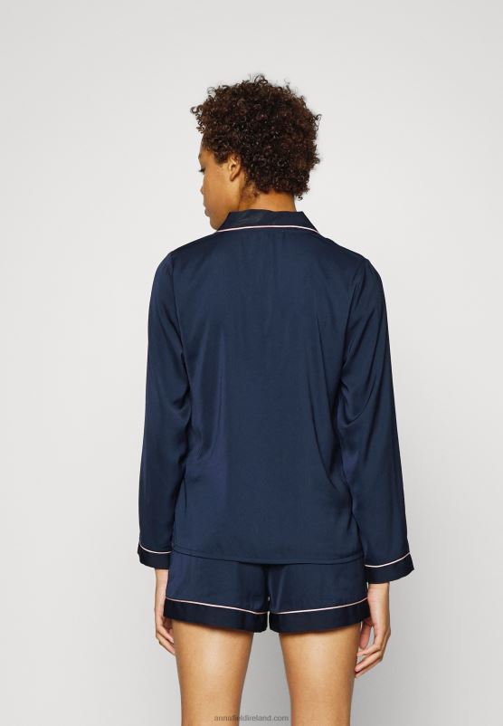 Z62T1059 Women Anna Field Amanda Long Sleeve Short Set Pyjama Set Dark Blue - Image 3