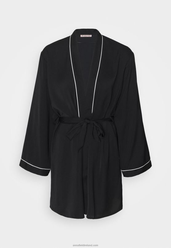 Z62T1088 Women Anna Field Amanda Satin Dressing Gown Dressing Gown Black - Image 5