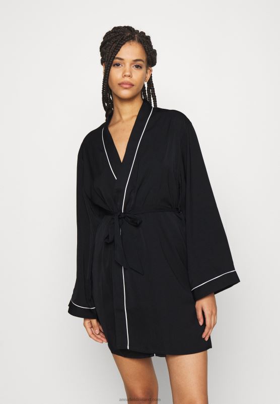 Z62T1088 Women Anna Field Amanda Satin Dressing Gown Dressing Gown Black - Image 1