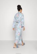 Z62T1090 Women Anna Field Floral Robe Dressing Gown Blue - Image 3