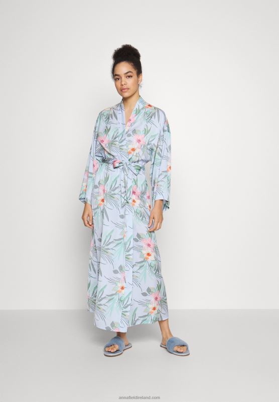 z62t1090_women_anna_field_floral_robe_dressing_gown_blue.jpg Z62T1090 Women Anna Field Floral Robe Dressing Gown Blue - Image 1