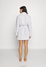 Z62T1093 Women Anna Field Dressing Gown Grey/White - Image 3