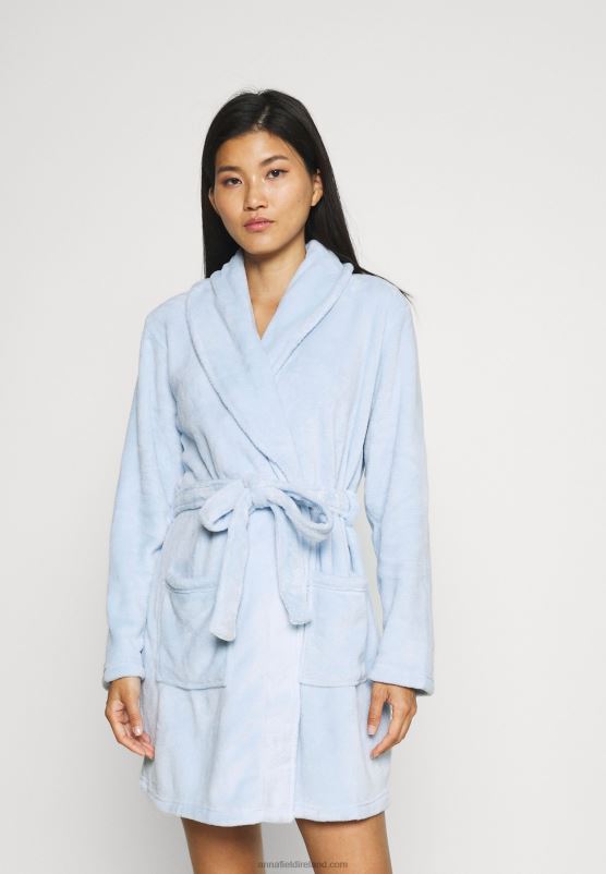 z62t1094_women_anna_field_ladies_plush_bathrobe_dressing_gown_blue.jpg Z62T1094 Women Anna Field Ladies Plush Bathrobe Dressing Gown Blue - Image 1