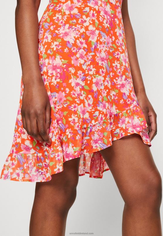 Z62T10 Women Anna Field Volant Short Dress Day Dress Red/Multicoloured - Image 6