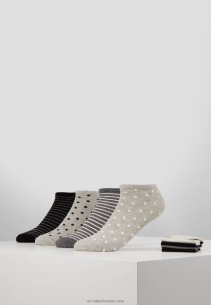 Z62T1144 Women Anna Field 8Pp Spot Stripe Socks Grey