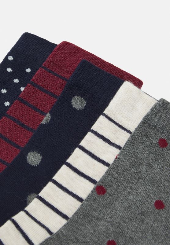 Z62T1149 Women Anna Field 5 Pack Socks Dark Blue/Dark Red - Image 2