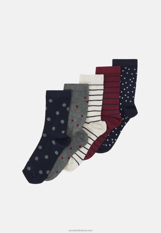 Z62T1149 Women Anna Field 5 Pack Socks Dark Blue/Dark Red - Image 1