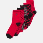 Z62T1151 Women Anna Field 5 Pack Socks Red/Black