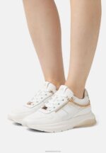 Z62T1201 Women Anna Field Leather Trainers White/Gold