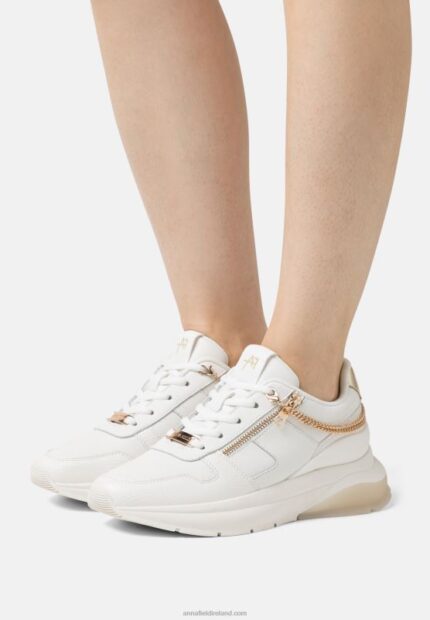 Z62T1201 Women Anna Field Leather Trainers White/Gold