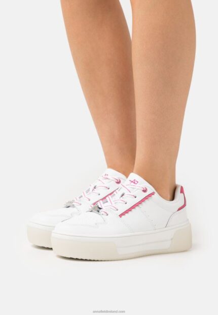 Z62T1211 Women Anna Field Leather Trainers White/Pink