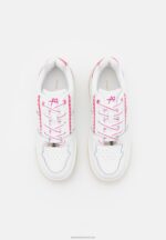 Z62T1211 Women Anna Field Leather Trainers White/Pink - Image 6