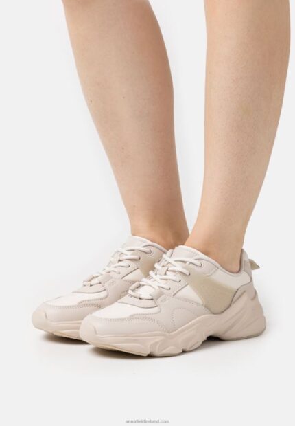 Z62T1213 Women Anna Field Leather Trainers Beige
