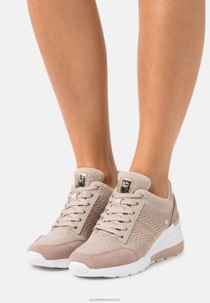 Z62T1215 Women Anna Field Leather Mix Trainers Beige