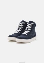 Z62T1237 Women Anna Field Leather High-Top Trainers Dark Blue - Image 3