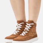 Z62T1238 Women Anna Field Leather High-Top Trainers Cognac