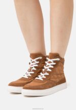 Z62T1238 Women Anna Field Leather High-Top Trainers Cognac
