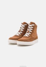 Z62T1238 Women Anna Field Leather High-Top Trainers Cognac - Image 3