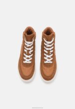 Z62T1238 Women Anna Field Leather High-Top Trainers Cognac - Image 6