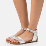Z62T1300 Women Anna Field Leather Sandals Silver