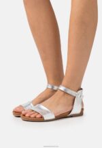 Z62T1300 Women Anna Field Leather Sandals Silver