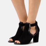 Z62T1314 Women Anna Field Leather Ankle Cuff Sandals Black