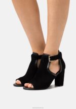 Z62T1314 Women Anna Field Leather Ankle Cuff Sandals Black
