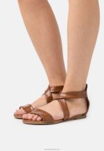 Z62T1316 Women Anna Field Leather Sandals Cognac