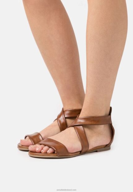 Z62T1316 Women Anna Field Leather Sandals Cognac