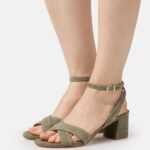 Z62T1330 Women Anna Field Leather Sandals Khaki