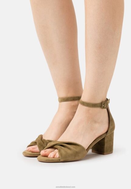 Z62T1332 Women Anna Field Leather Sandals Khaki