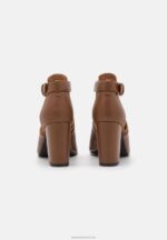 Z62T1333 Women Anna Field Leather Ankle Cuff Sandals Cognac - Image 4
