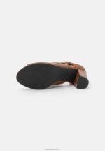 Z62T1333 Women Anna Field Leather Ankle Cuff Sandals Cognac - Image 5