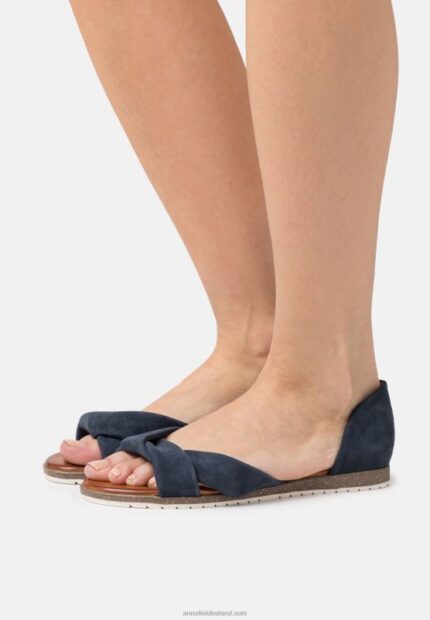Z62T1340 Women Anna Field Leather Sandals Dark Blue
