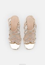 Z62T1354 Women Anna Field Leather High Heeled Sandals Gold - Image 6