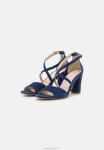 Z62T1370 Women Anna Field Leather High Heeled Sandals Dark Blue - Image 3