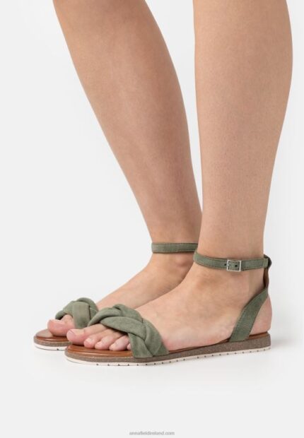 Z62T1387 Women Anna Field Leather Sandals Khaki