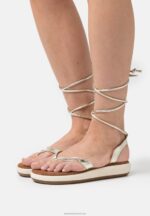 Z62T1390 Women Anna Field Leather Sandals Gold