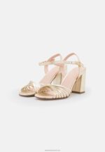 Z62T1397 Women Anna Field Leather High Heeled Sandals Gold - Image 3