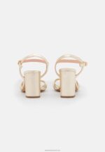 Z62T1397 Women Anna Field Leather High Heeled Sandals Gold - Image 4