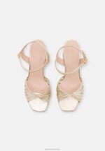 Z62T1397 Women Anna Field Leather High Heeled Sandals Gold - Image 6