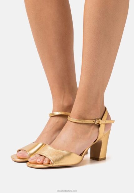 Z62T1423 Women Anna Field Leather Sandals Gold