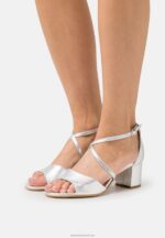 Z62T1427 Women Anna Field Leather Sandals Silver