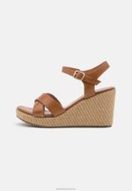 Z62T1478 Women Anna Field Leather High Heeled Sandals Cognac - Image 2