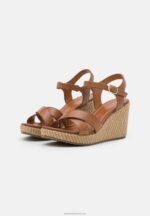 Z62T1478 Women Anna Field Leather High Heeled Sandals Cognac - Image 3