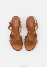 Z62T1478 Women Anna Field Leather High Heeled Sandals Cognac - Image 6