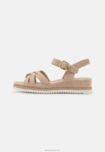 Z62T1485 Women Anna Field Leather Wedge Sandals Beige - Image 2