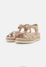 Z62T1485 Women Anna Field Leather Wedge Sandals Beige - Image 3