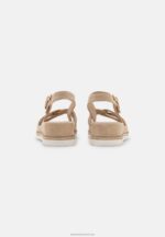 Z62T1485 Women Anna Field Leather Wedge Sandals Beige - Image 4